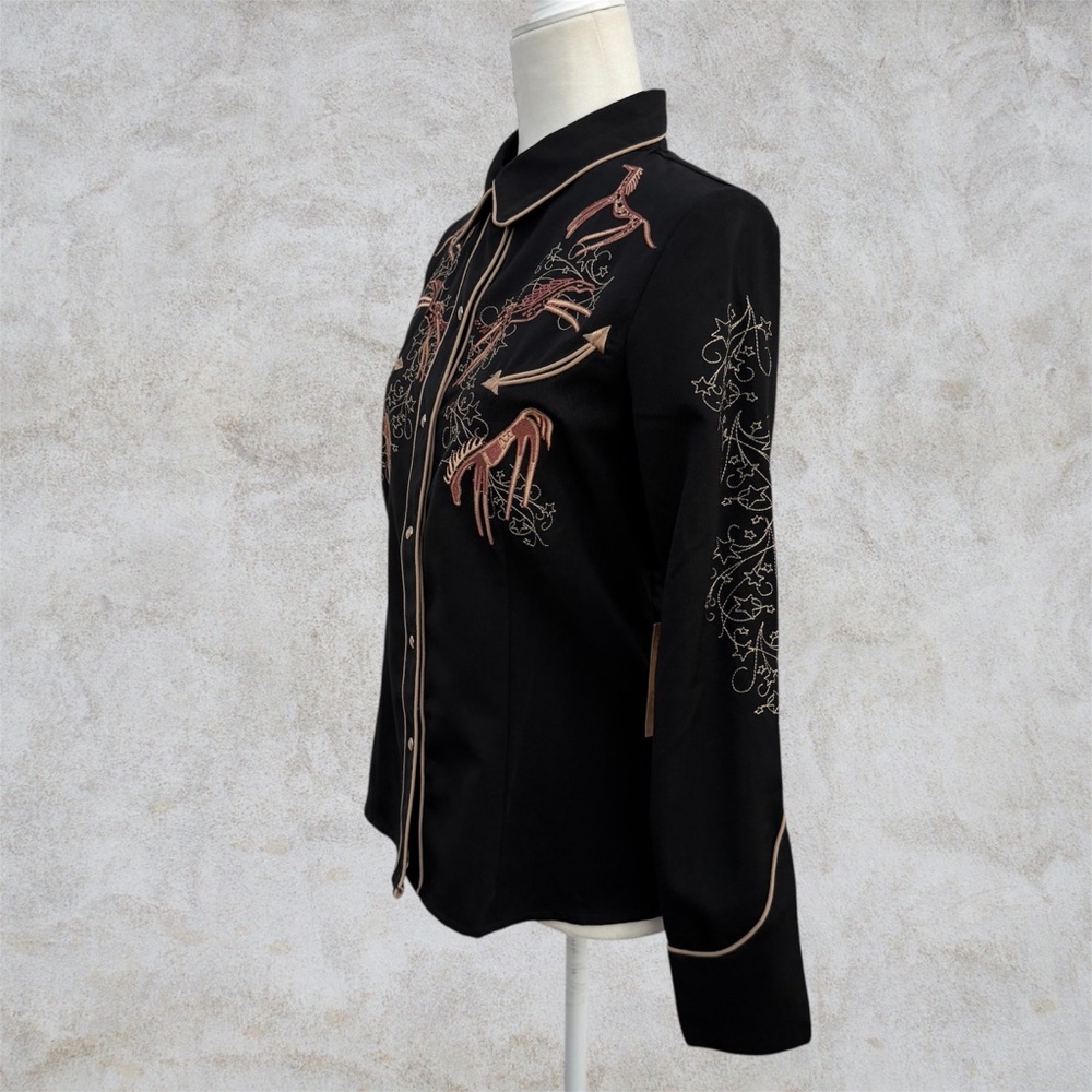SCULLY Black Embroidered Horses Long Sleeve Western Shirt ~ Women’s Small - Picture 6 of 13